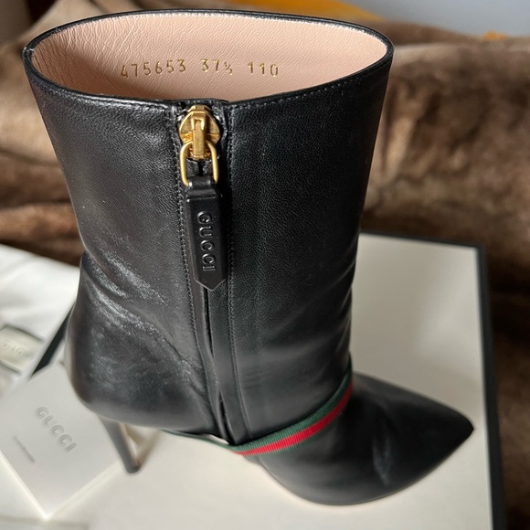 GUCCI leather boots pointy toe size 7 / 7.5 excellent 37.5 strap buckle booties - Picture 4 of 13